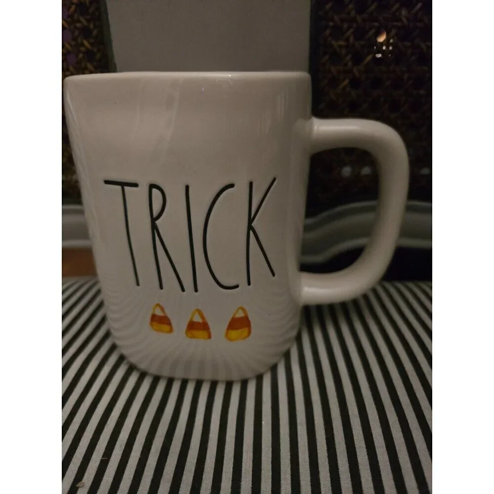 Rae Dunn Halloween Trick Candy Corn Icon Coffee Mug Orange Interior